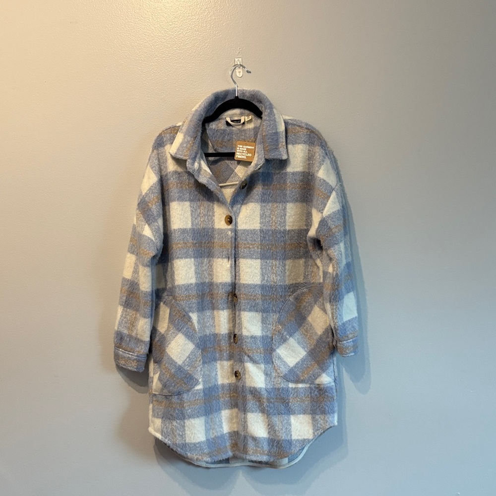 Parker Women's Blue and Cream Plaid Coat